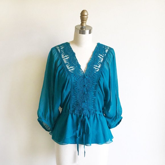 Daniel Rainn Silk Embroidered Peasant Blouse - Picture 5 of 7